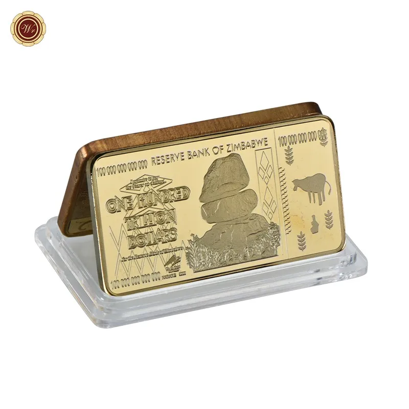 Amazon Hot Sale Mini Zimbabwe Gold Bar Commemorative Metal 24k Gold Foil Plated Zimbabwe Bars