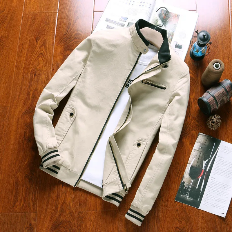 

Autumn Mens Clothing Men's Trend Solid Color Jacket For Men, Red;khaki;dark khaki;blue black