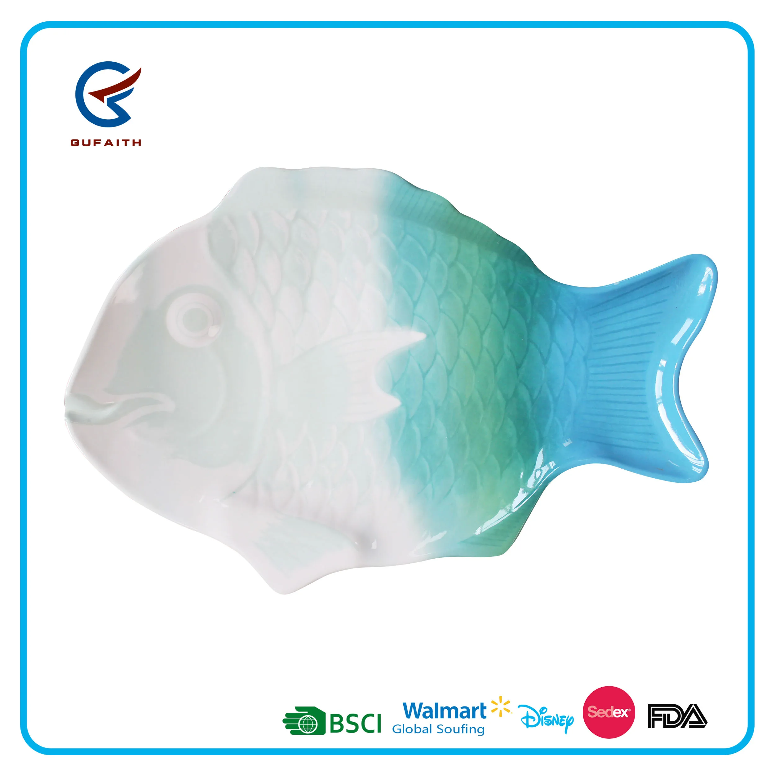 China Factory Hot Sale 15 Inch Plastic Melamine Fish Shape Dish Plate