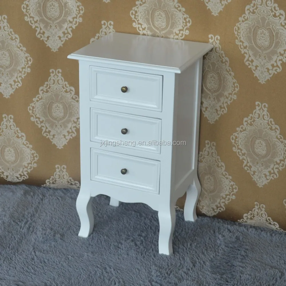 Wholesale Price Wooden Bedroom Furniture White 3 Drawers Bedside