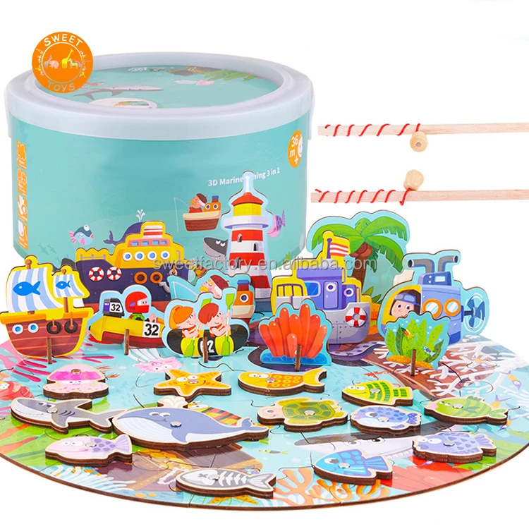 
Cute Magnetic Kids Fishing Toys Wooden fishing game toys 