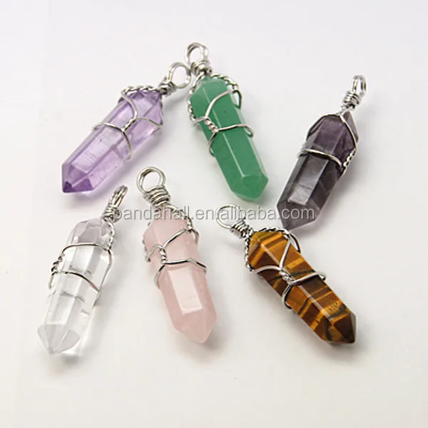 

Pandahall Hexagonal Prism Gemstone Reiki Healing Point Pendants, Mixed color