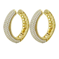

94481 xuping cz micro pave artificial crystal diamond hoop earrings, luxury 14k gold plated hoop earrings