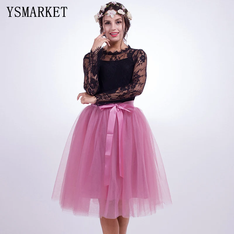 YSMARKET 7Layer Midi Tulle Skirt American Apparel Tutu Skirts Womens Lolita Petticoat Bridesmaids Skirt Jupe Saias Faldas EPT-55
