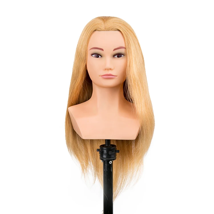 

Gold human hair mannequin head with shoulders