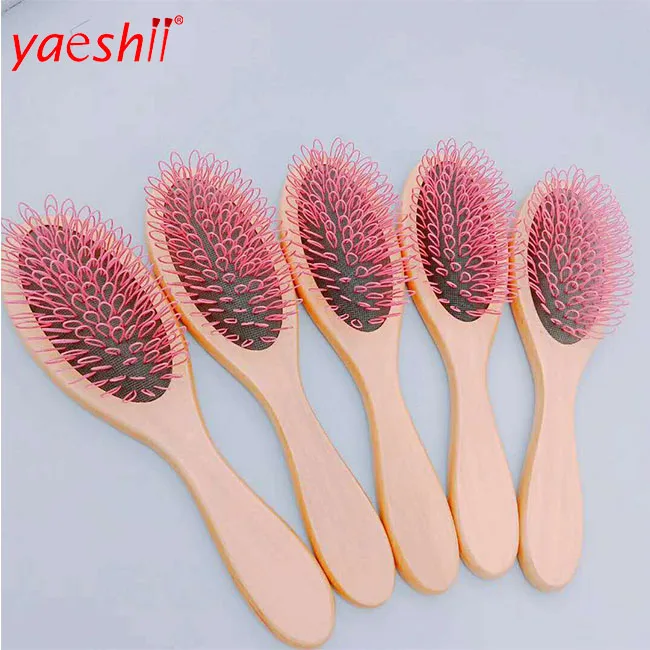 

Yaeshii Wholesale Custom Pink Brush Wigs Wooden Handle Wig Brushes For Fine Hair, As the picture show