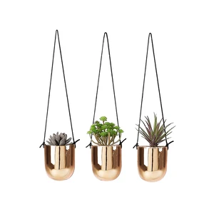 Image of Decorative Galvanized Golden Ceramic Wall Hanging Flower Pot