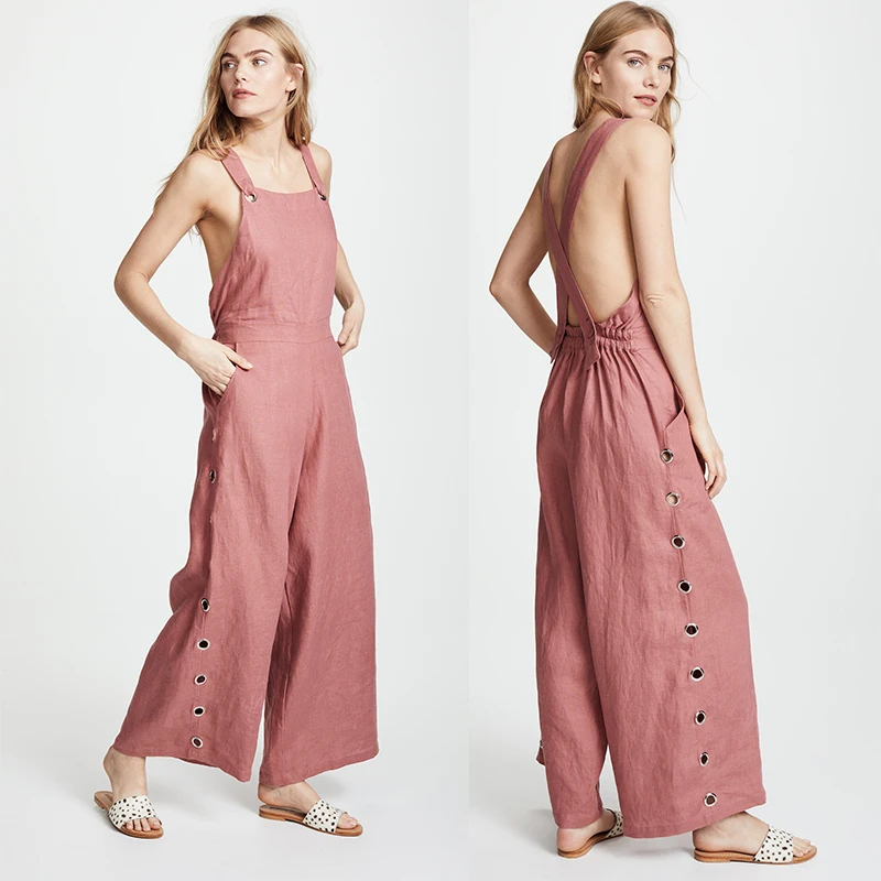 

Chinese clothing manufacturers 45% Linen 55%cotton Custom Make Summer Women Jumpsuit