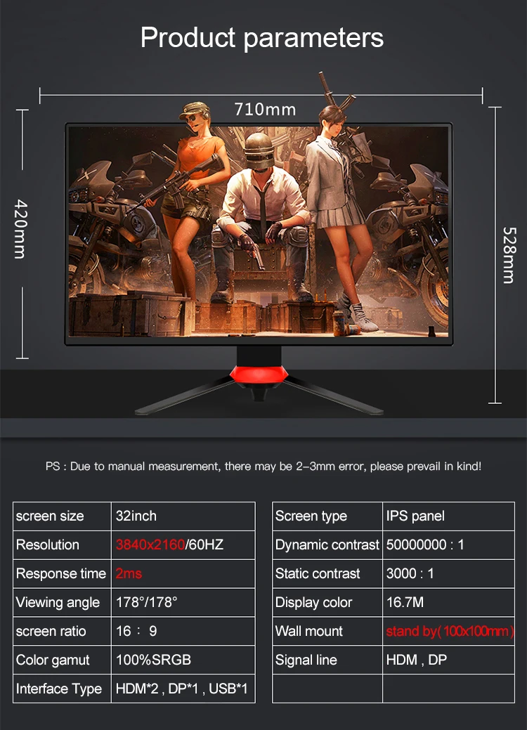 FreeSync 32 inch Gaming monitor 4K resolution with Display Port