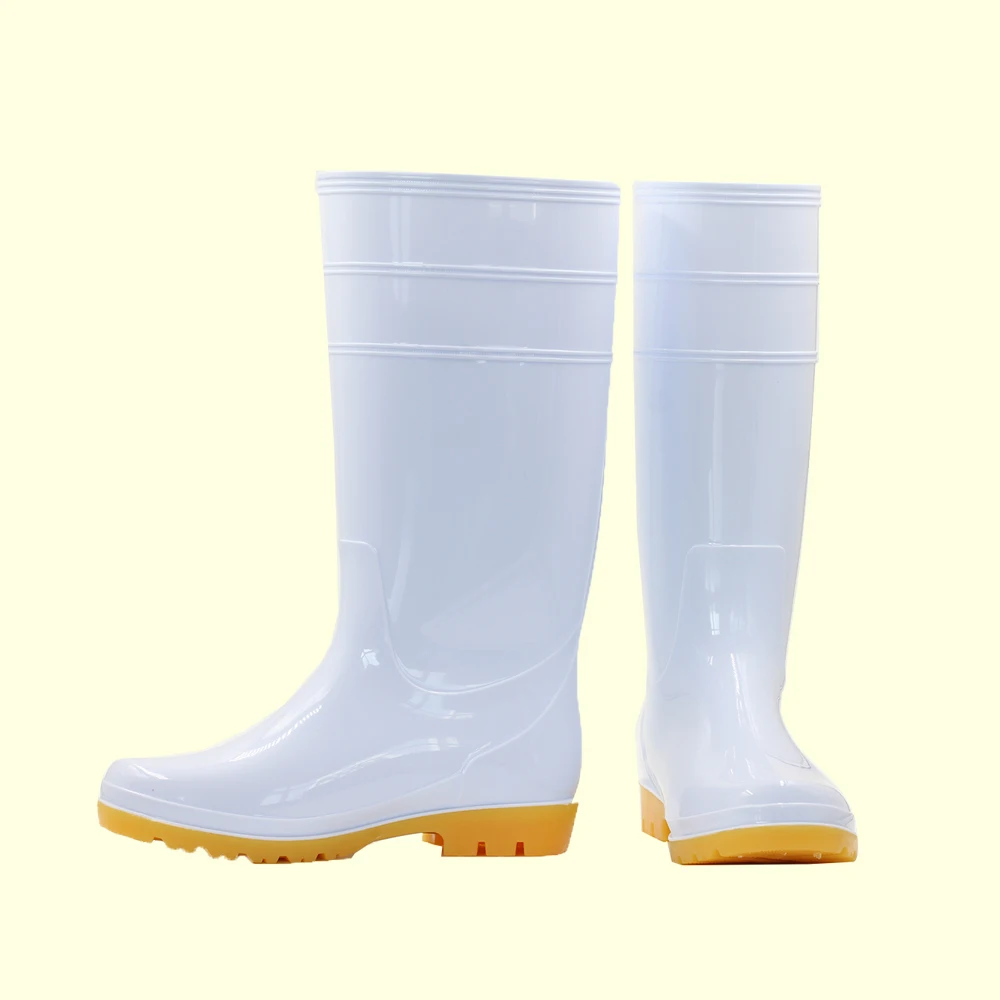

Non slip Low MOQ White PVC Safety Boots With Steel Head, White upper, yellow sole