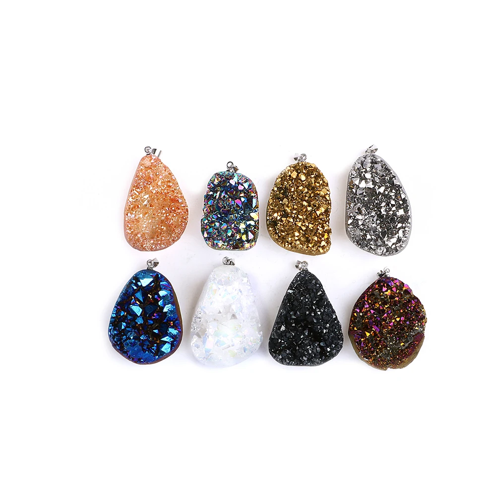 

Irregular Fashion Agates Quartz Brazil Crystal Gemstone Bead Bisuteria Natural Druzy Stone Pendants Charm for jewelry making, Green;blue;red;colorful;purple