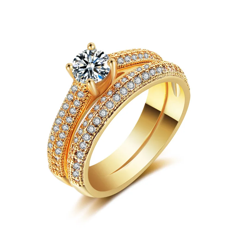 

MECYLIFE Engagement Jewelry Real Gold Plated CNC Setting Cubic Zircon 24K Gold Wedding Ring Set