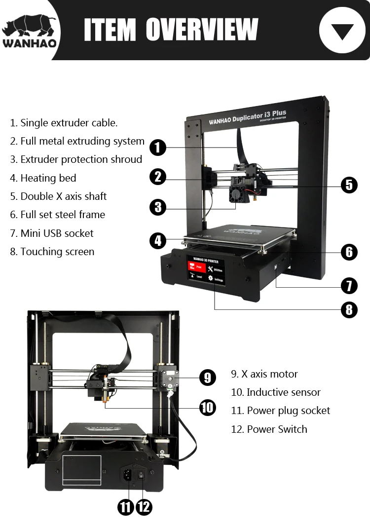 Wanhao Duplicator I3 PLUS Mark II touching LCD screen 3D color Printer Machine PLA ABS Filament