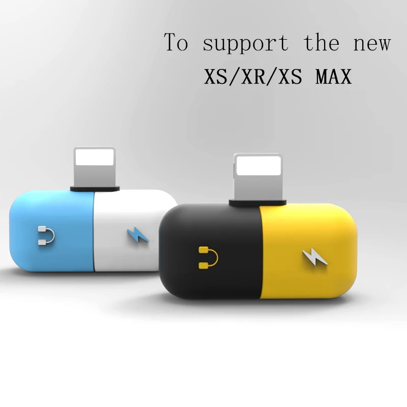 

Newest Pill cable splitter adapter for 8/8 plus/X/Xs/Xr/Xs 2 in 1 adapter splitter audio charge adapter, Yellow silver blue