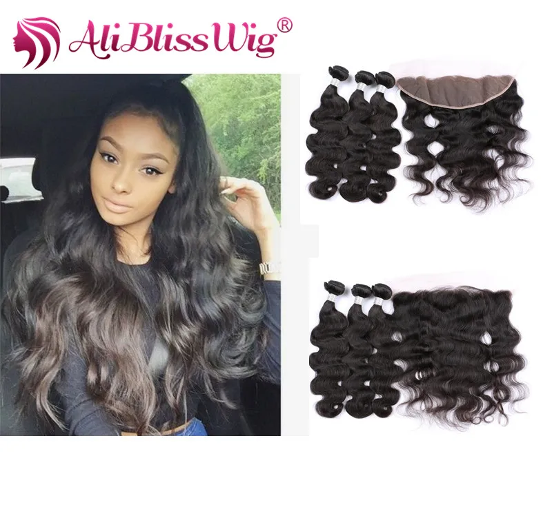 

Wholesale Body Wave Remy Natural Color Hair Bundles 3 Wefts With Lace Frontal 13*4 Inches Hidden Knots Swiss Lace Frontal, Natural brown