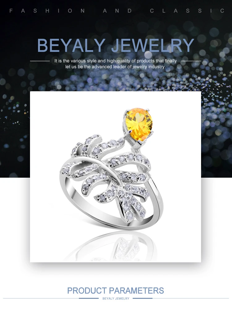 product-BEYALY-Rhodium Plated Silver Leaf Diamond Artificial Rings New Design-img