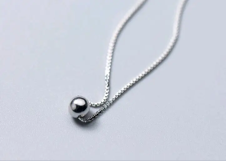women  925 sterling silver simple single 4mm beads box chain choker necklace.jpg