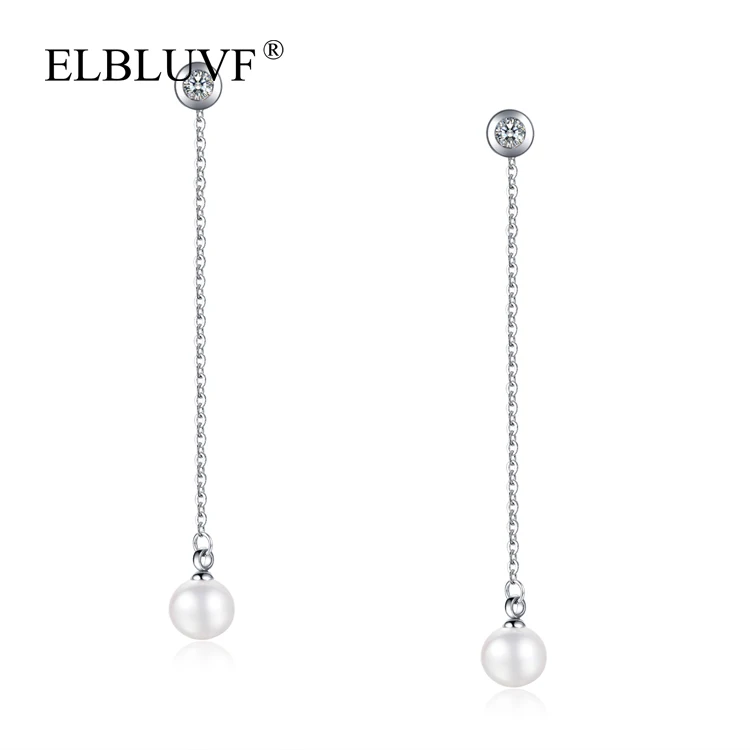 

ELBLUVF`Stainless Steel Artificial Pearl Pendant Long Earrings Tassel Dangle Earrings Jewelry For Girls/Ladies/Women, Rose gold , silver