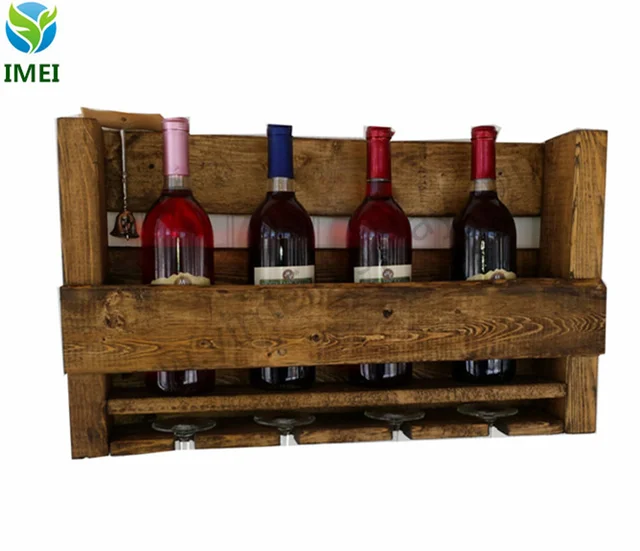 Rustic Reclaimed Wood 6 Bottle Wine Rack 4 Glass Holder Wall Bar 6 Bottle Wine Rack 4 Glass Holder Wall