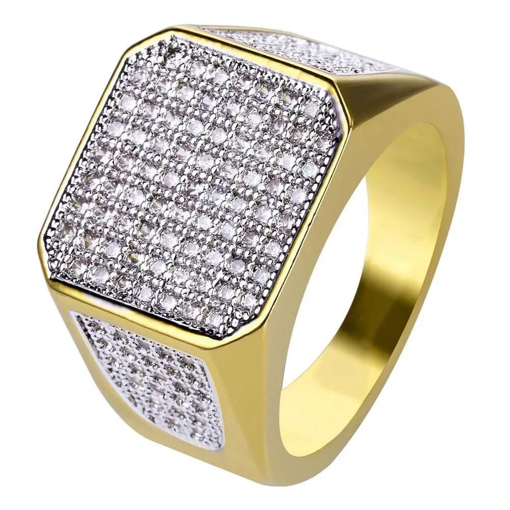 

Hip Hop Micro Pave Cubic Zircon Ring All Iced Out Copper Gold Color Rings For Men Jewelry Gift