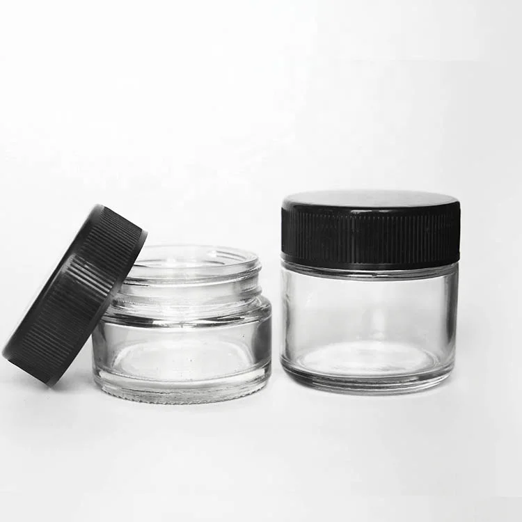 

Small Glass Storage Jar with Screw Black Plastic Child Safety Lid, Clear