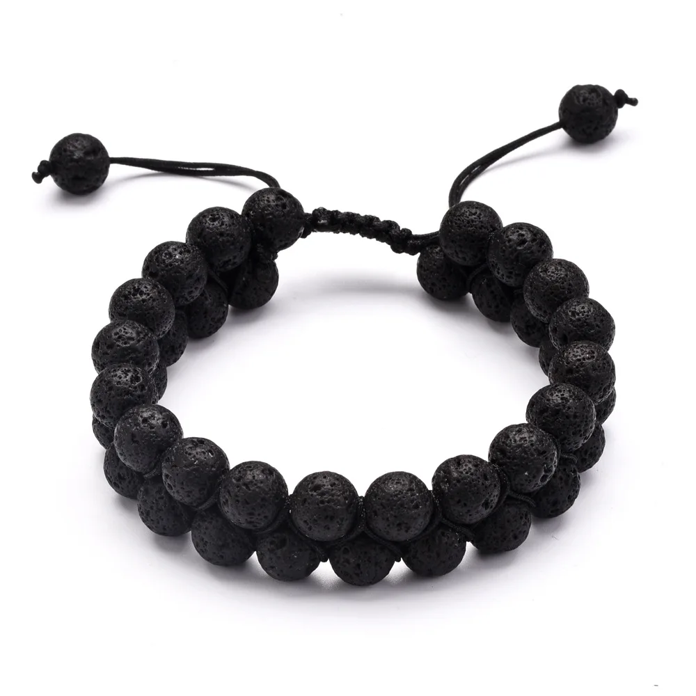 

Fashionable Lava Stone Diffuser Two Layer Braided Bracelet Adjustable Essential Oil woven bead bracelet, Customized color