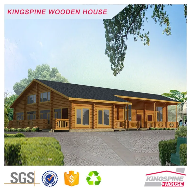 Wooden House Prefab Wood Log Cabin With Large Glass Windows