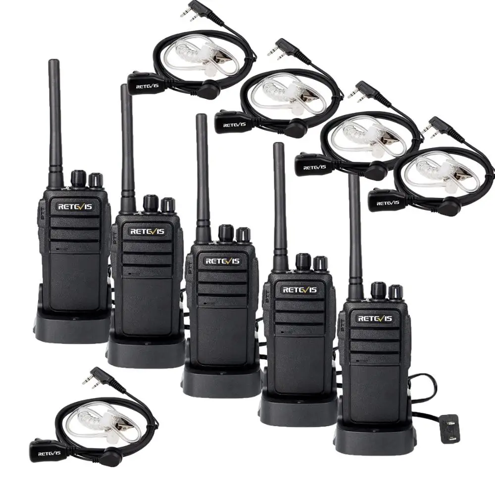 

VOX Squelch Security Scrambler Walkie Talkies Retevis RT21 Rechargeable UHF 400-480MHz Two Way Radio16CH With Earpieces(5Pack), Black