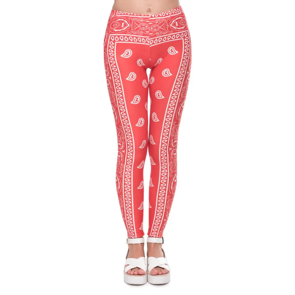 

Athleisure Women Legging Fashion Fitness High Waist Women Pants Bandana Red Printing Summer Leggings, Photo color,customized upon request