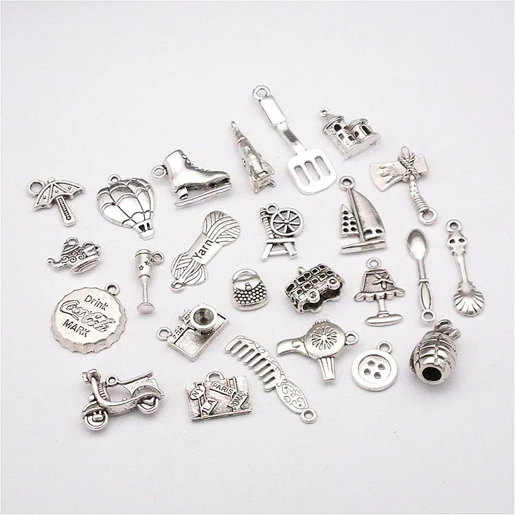 

Hot selling cute mini silver color pendants custom made logo engraved charms for necklace bracelet, Mixed color /can plate as u like