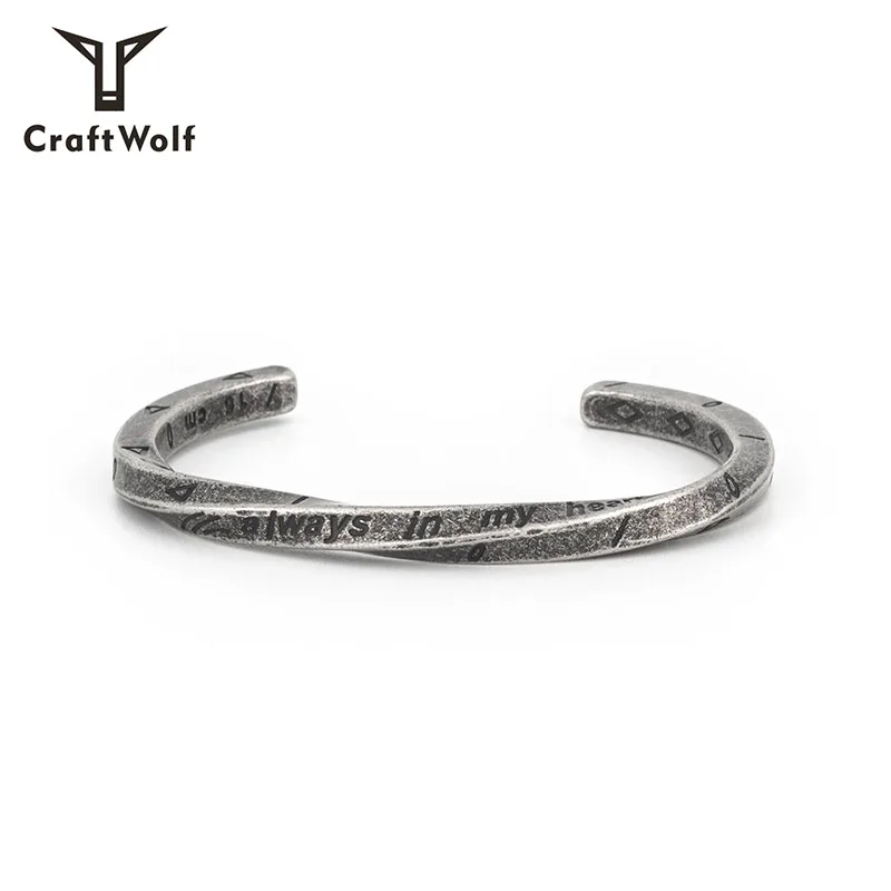 

Craft Wolf Custom Jewelry Mens vintage silver titanium 316L stainless steel viking twisted bangle bracelet, Old silver, rose gold
