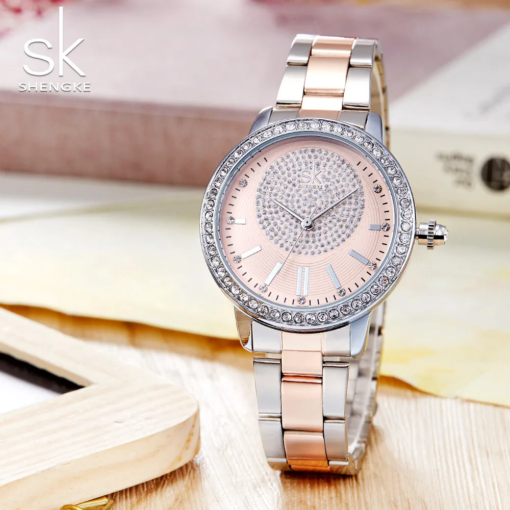 
Shengke Top Brand Luxury Crystal Ladies Quartz Wrist Watches Reloj Mujer Women Stainless Steel Watch Female Relogio Femino 2019 