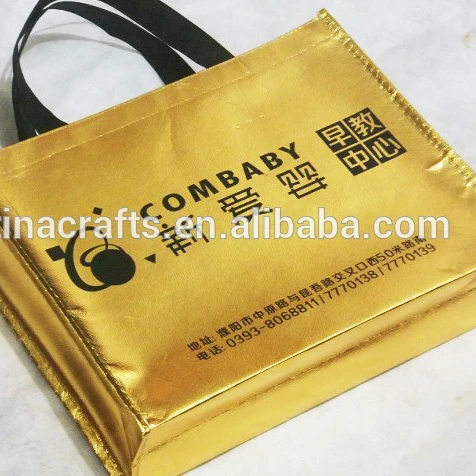 

Gold non woven fabric bag with black logo
