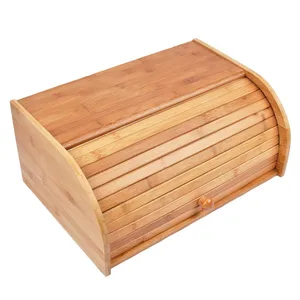 Image of Natural Bamboo Wooden Roll Top Bread Box For Kitchen or Food Storage from fuzhou port