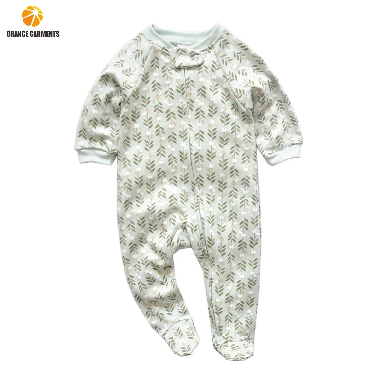 

Cotton Toddler Zip Footed Jumpsuit Clothing Floral Print Boutique Baby Sleepsuit Romper, Gray