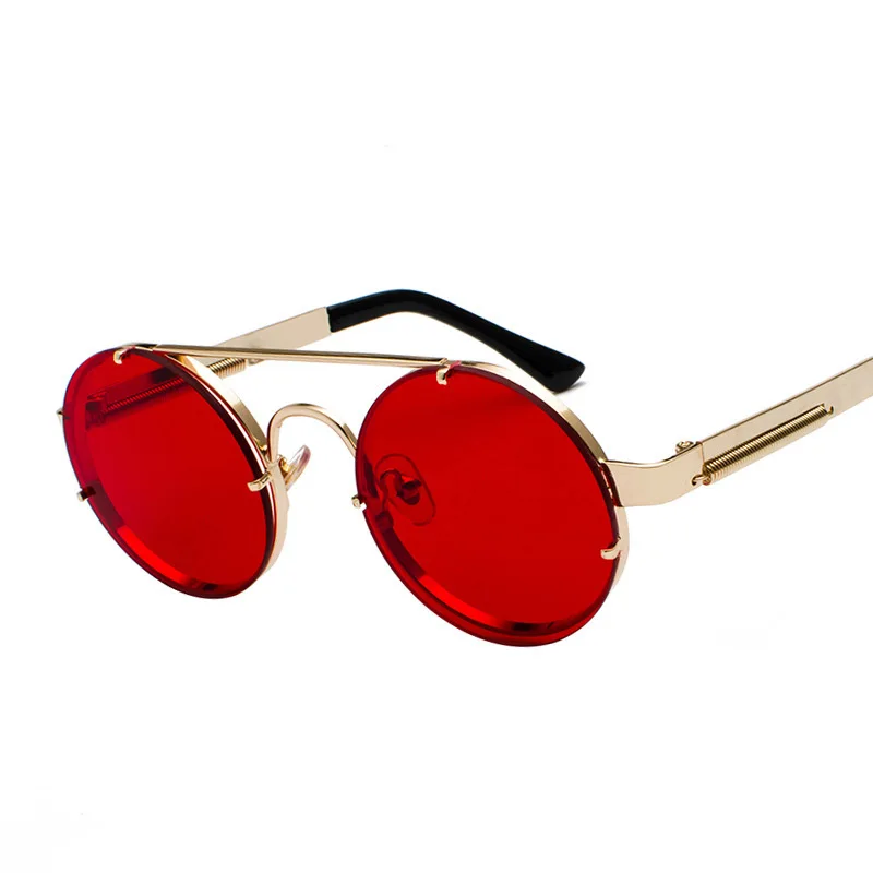 

factory wholesale retro steampunk flip up sun glasses custom spring temple circle shades vintage round oversized sunglasses