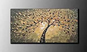 Ode-Rin Art Christmas Gift 100% Hand Painted on Canvas Abstract Tree Wall Art Decoration Home Oil Painting 1-pieces Artwork for Living Room Home and Wall Decoration