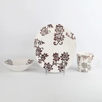 

Creative design dinnerware restaurant used gold flower decal 16 pcs dinner set porcelain