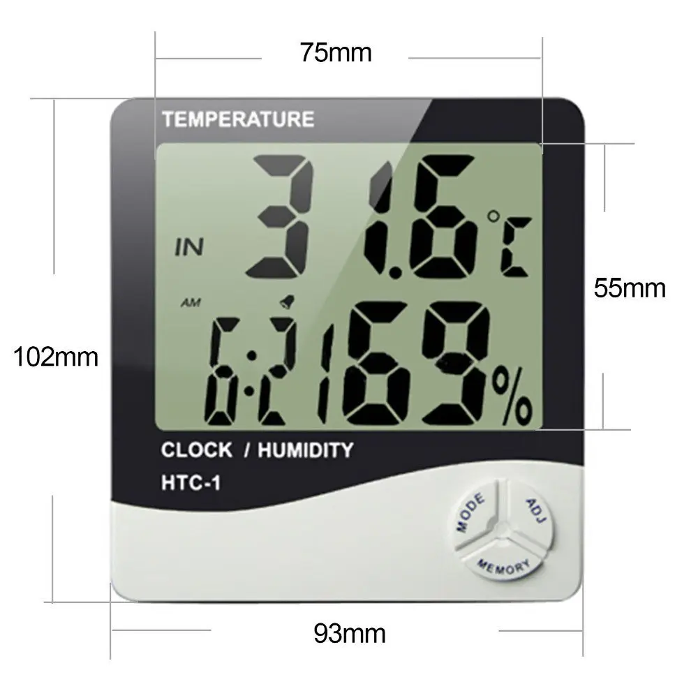 Office Baby Room Used Wall Mounted Clock Digital Thermometer Hygrometer