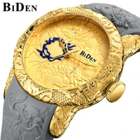 

BIDEN 0129 1 New Fashion 3D Sculpture Dragon Men's Quartz Watches Brand Gold Watch Men Exquisite Relief Creative Clock