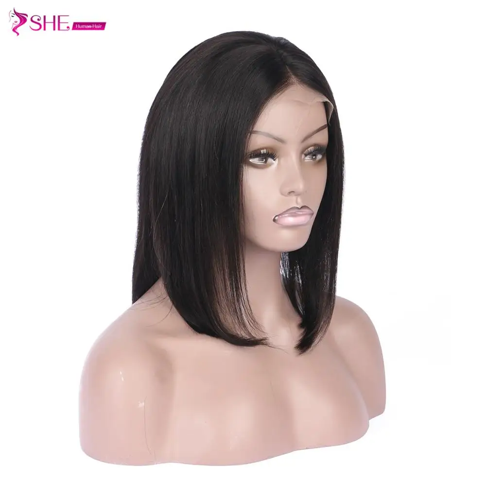 

High grade Silk Top 100% Indian Short Bob Frontal Lace Human Hair Bob Wig For Women 12'' silky straight, Natural color lace wig