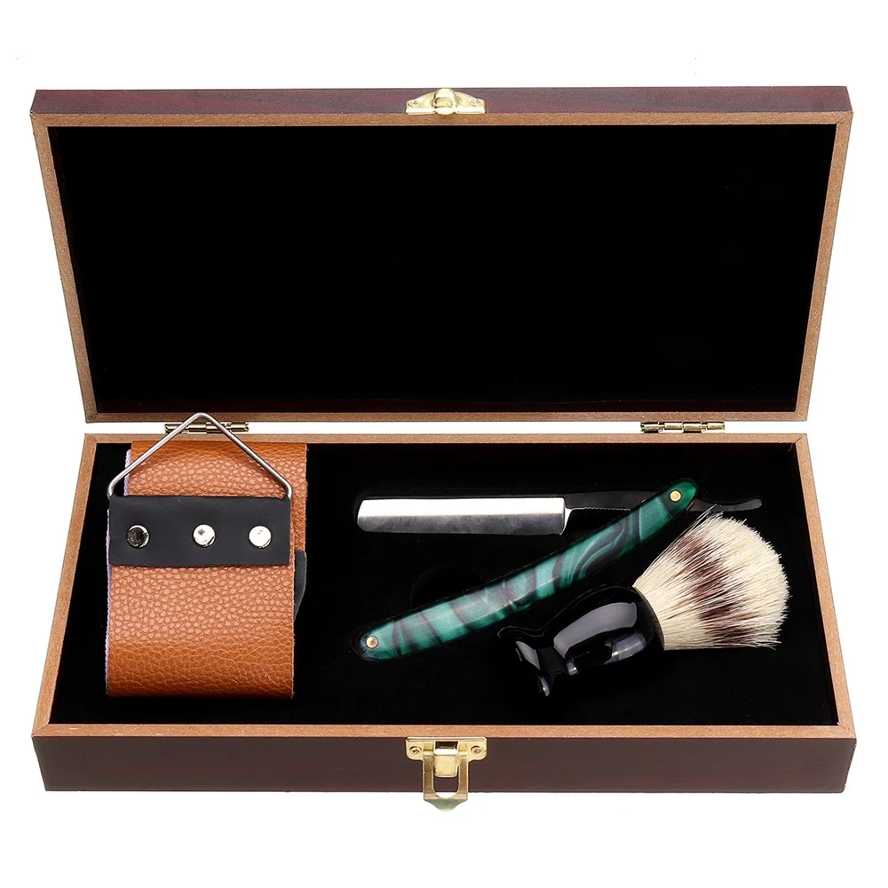 

Classic Professional Manual Shaver Kit Straight Shaving Razor Set Box Beard Shaver Brush Sharpening Strap for Barber Men, Black