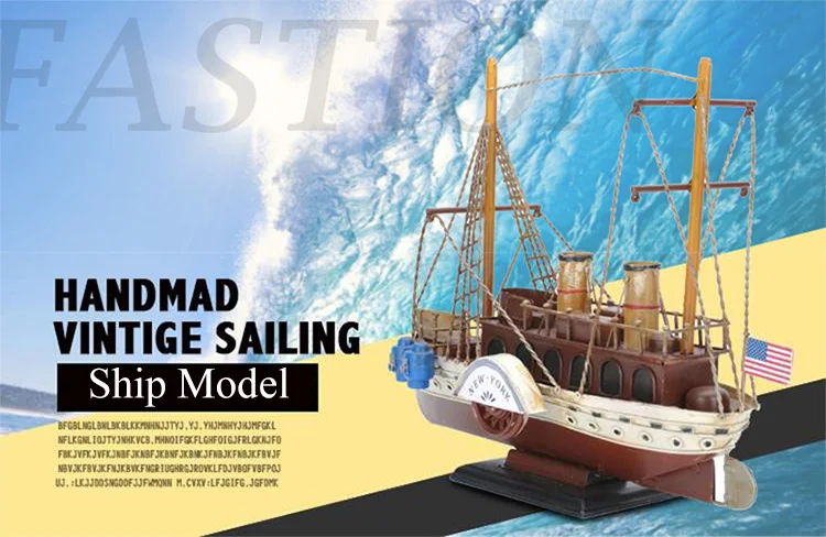 American Mediterranean Style Metal Sailing Ship Model Antique Vintage Boat Nautical Home Decoration Crafts