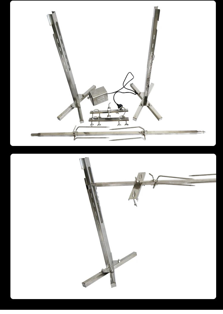 stainless steel outdoor camping open fire spit rotisserie barbecue grill height adjustable auto rotating roaster lamb bbq grill