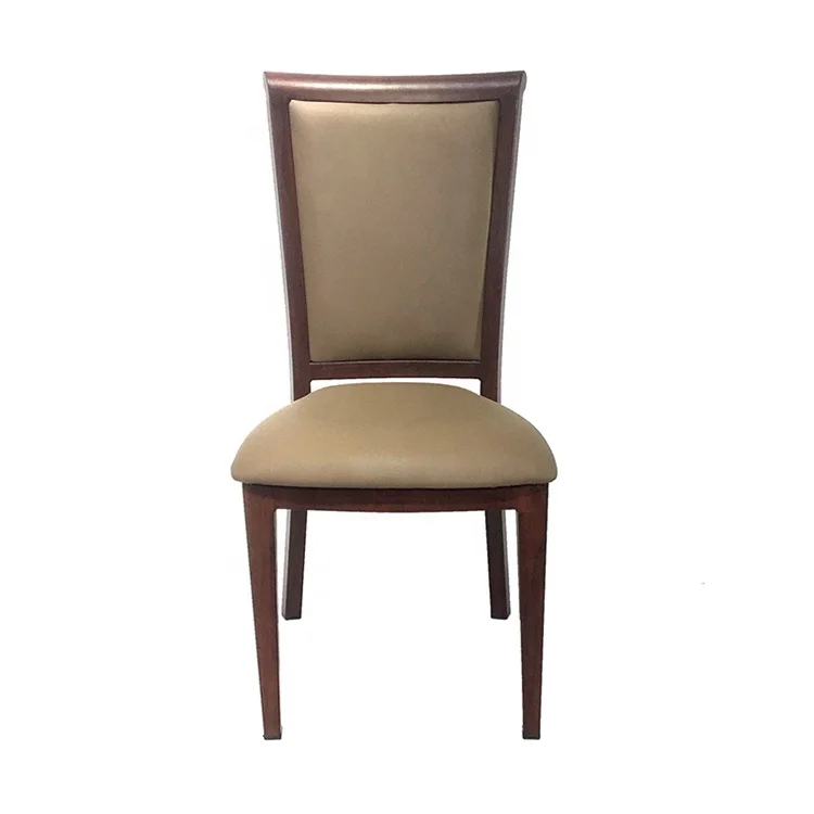 Wholesale Luxury New Aluminum Stackable Pu Leather Imitated Wood Dinner Chairs