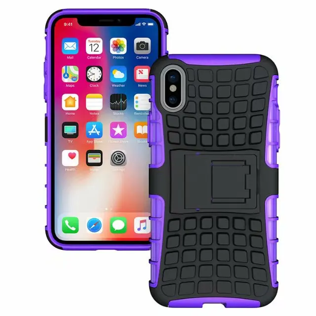 shockproof TPU+PC 2in1 tire pattern bracket cover phone case For iphone 6 7 8 X Plus