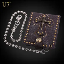 U7 коричневый Жесткий человек пояса из натуральной кожи цепи кошелек с череп крест кошелек для подростков мужской