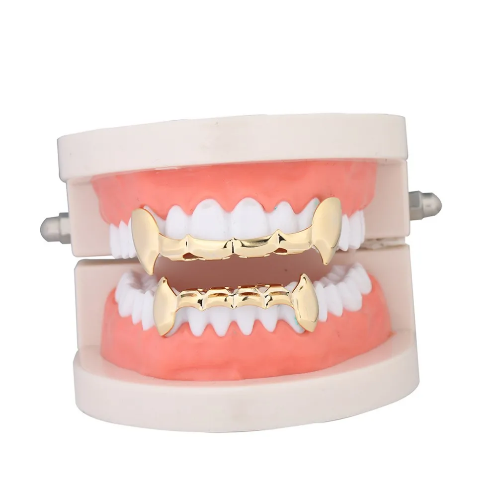 Half Teeth Dracula Vampire Fangs Grillz Gold Plated Top Bottom Metal ...