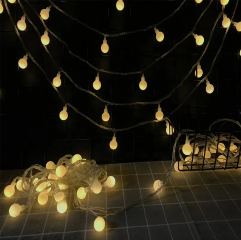 2M/4M/10M 80Led Cherry Balls Fairy String Decorative Lights Battery Operated Wedding Christmas Outdoor Patio Garland Decoration