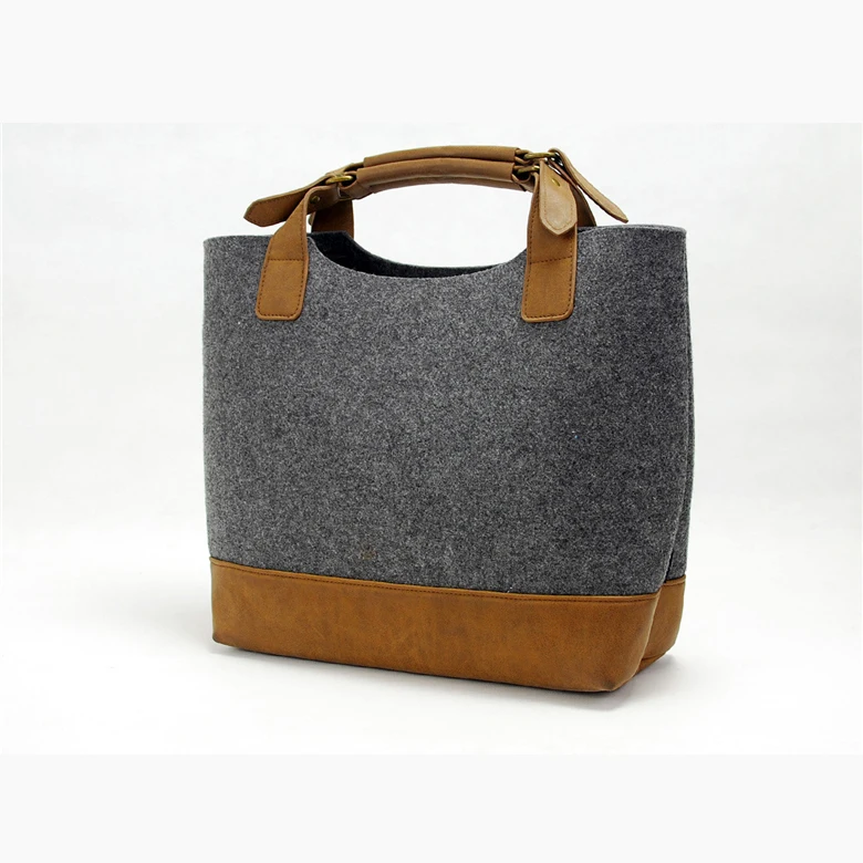 

Handmade item dark gray felt handbag shopping bag women tote bags with leather bottom, As the pictures or as per customers' requirements